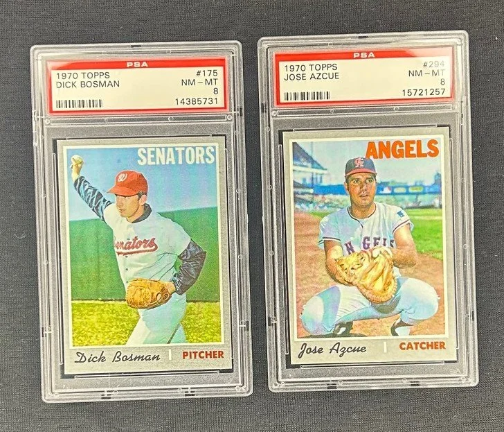 5x7: Two 1970 Topps Commons, PSA 8 (#175 Bosman and #294 Azcue)