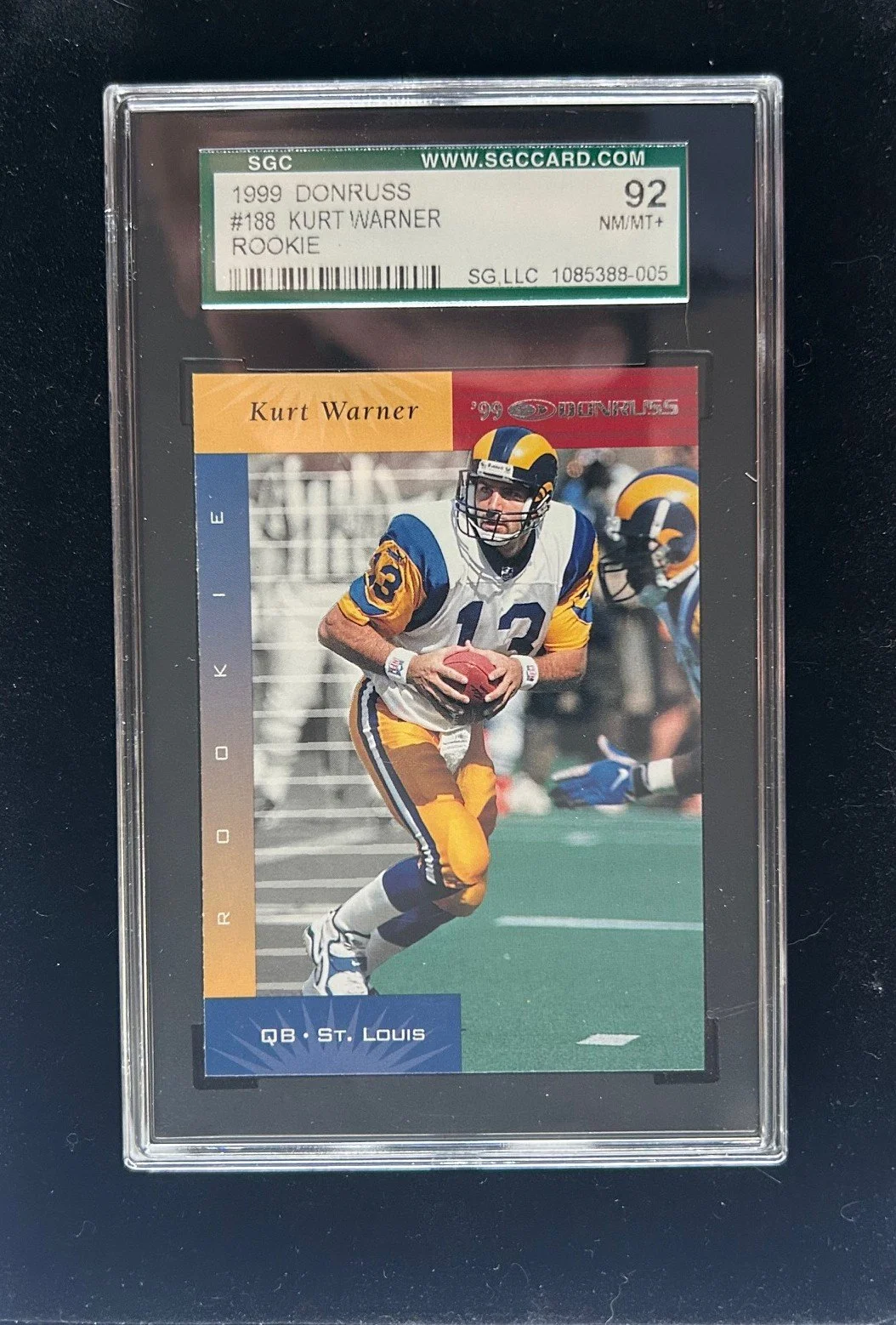 5x5: 1999 Donruss #188, SGC 8.5 - HOF Kurt Warner RC (St. Louis Rams)