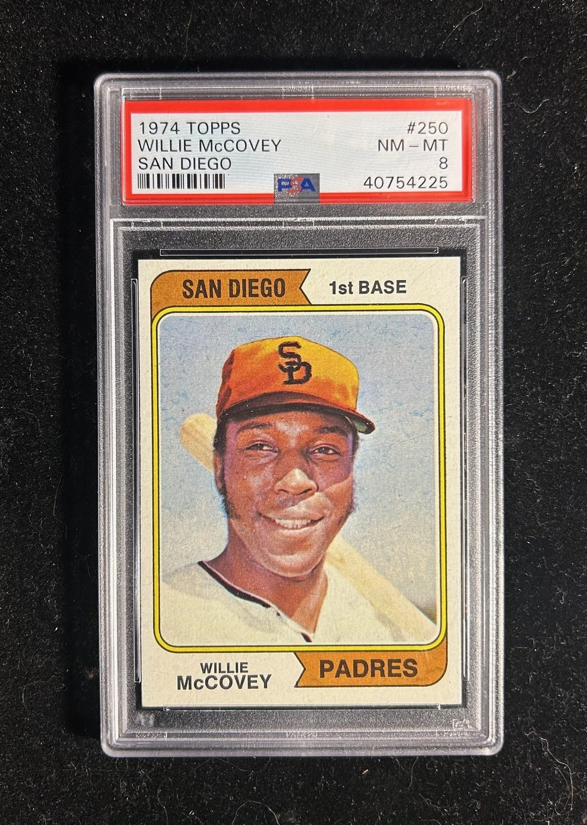 5x4: 1974 Topps #250, PSA 8 - HOF Willie McCovey (San Diego)