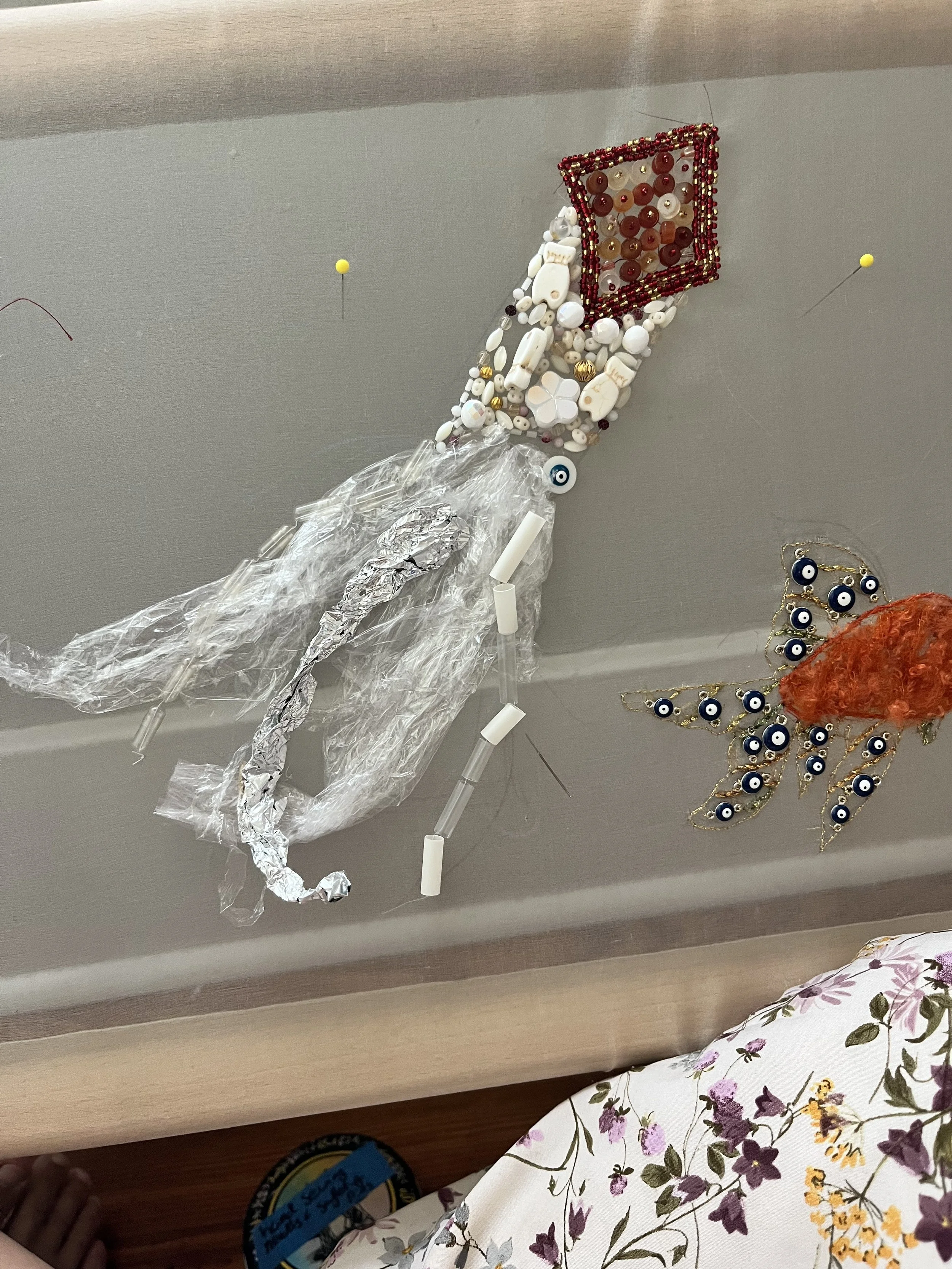 Beaded squid done with tambour hook and beading needle