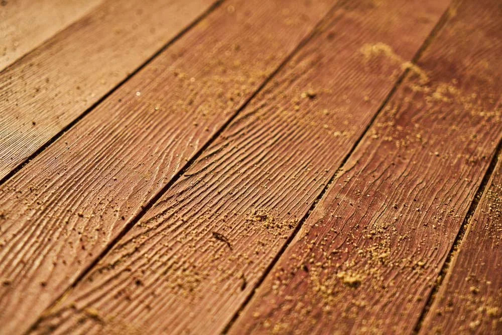 Close-up of a brushed wooden deck.
