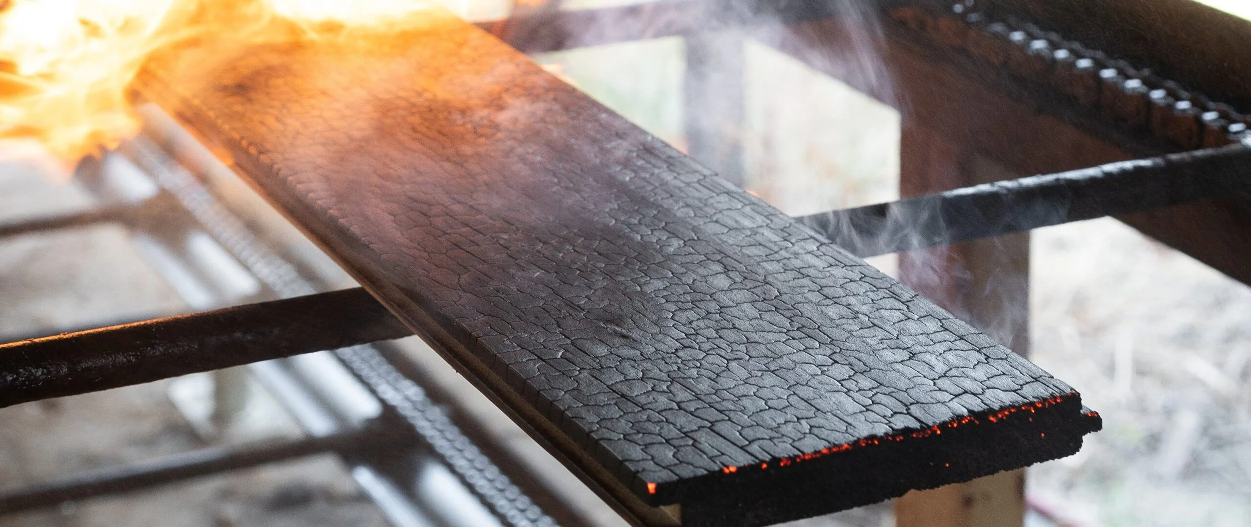 Wooden Board in charring process