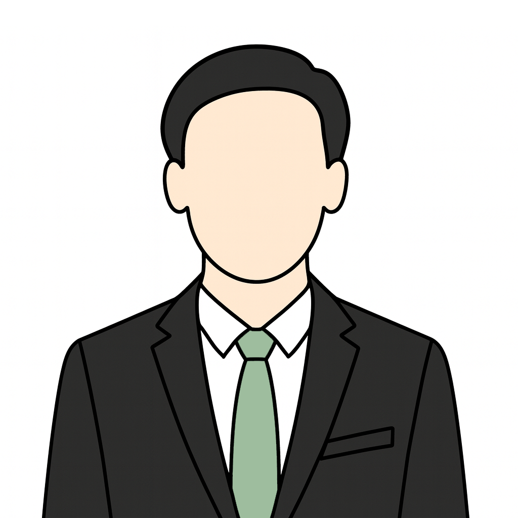 Icon of a man in a business suit with a white shirt and light green tie, no facial features visible.