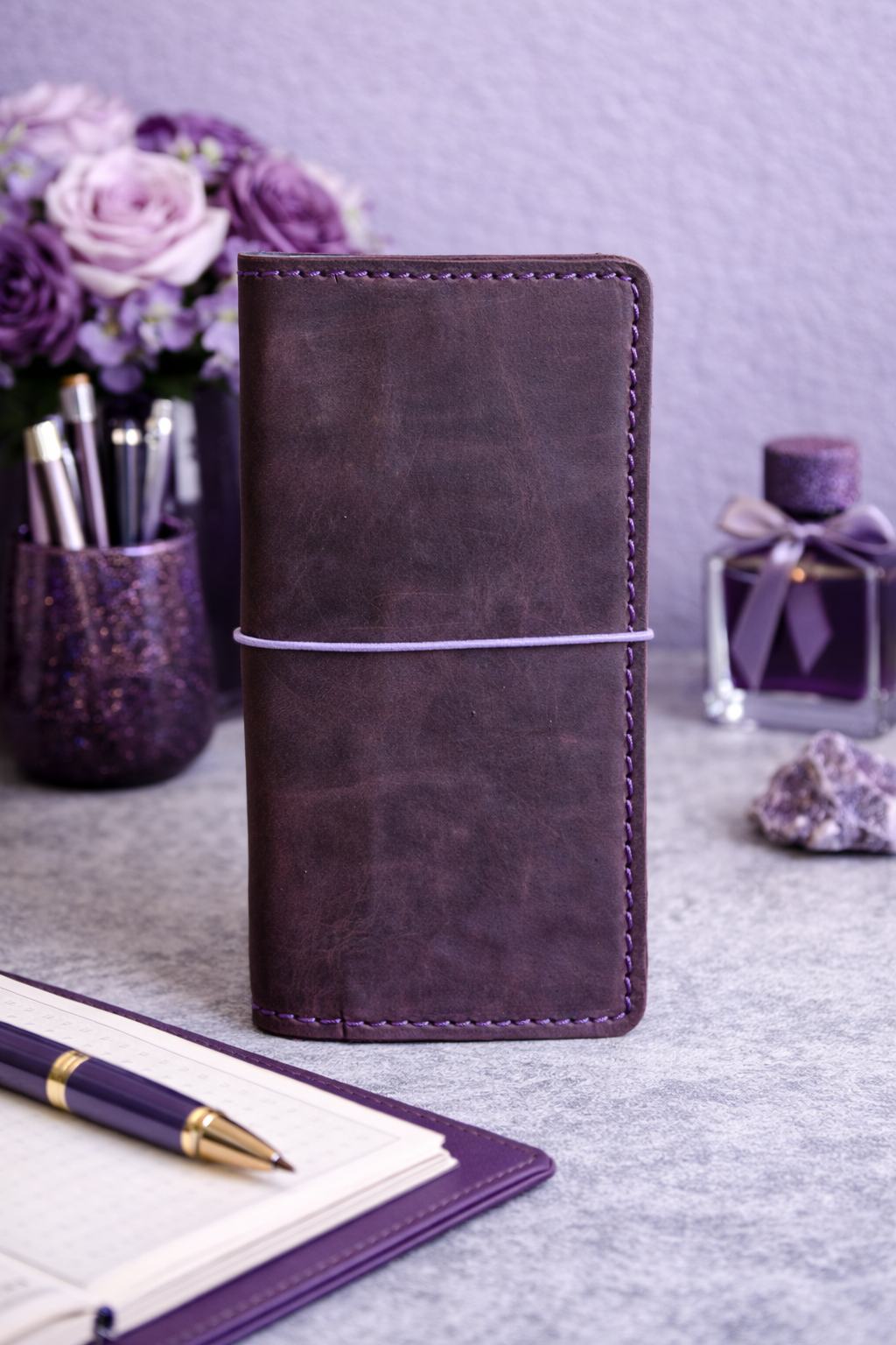 Hobonichi Weeks Traveler’s Notebook in Grape Leather | Leather Quill Original (Ready to Ship)