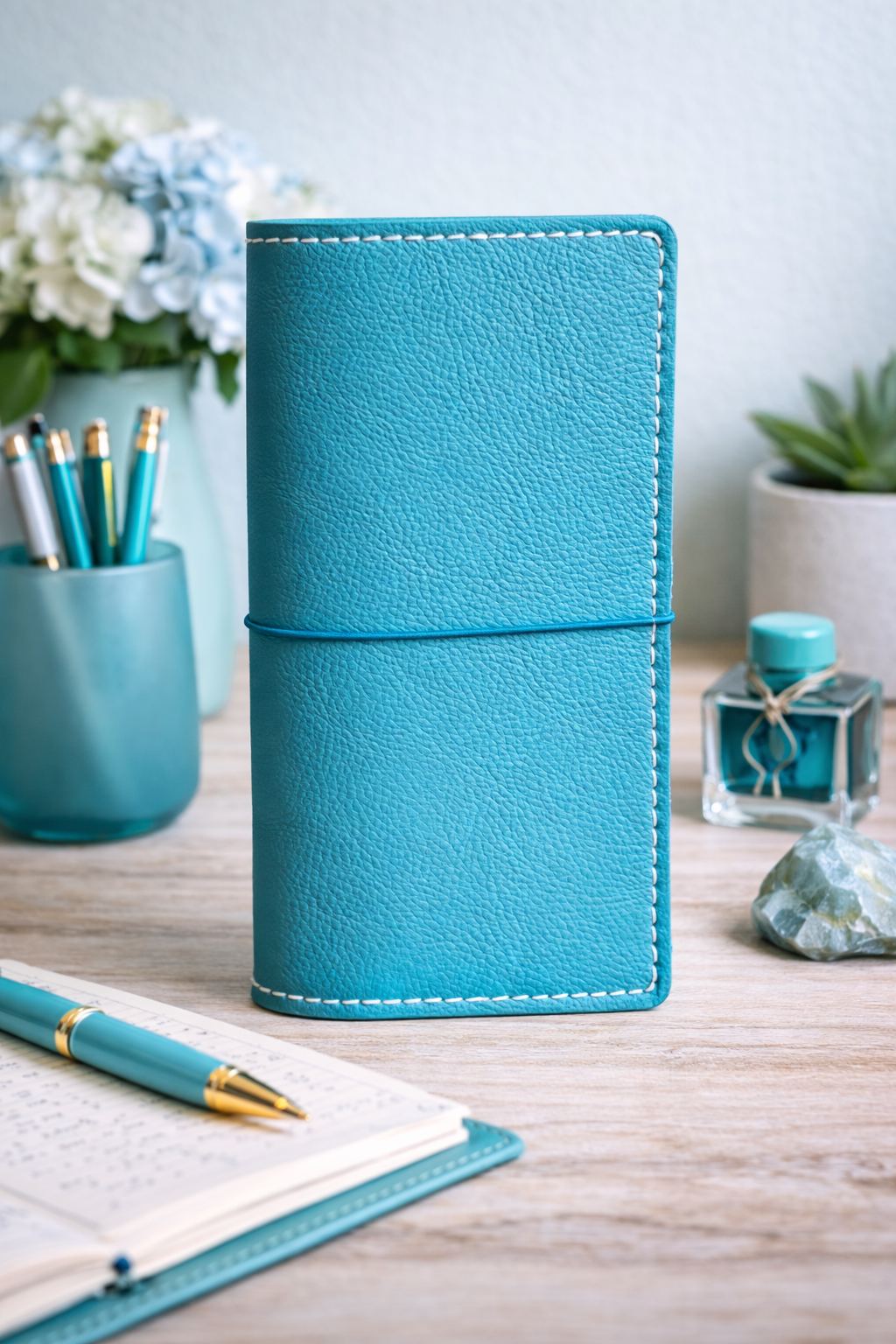 Hobonichi Weeks Leather Slipcover in Soft Blue Leather | Leather Quill Original (Ready to Ship)