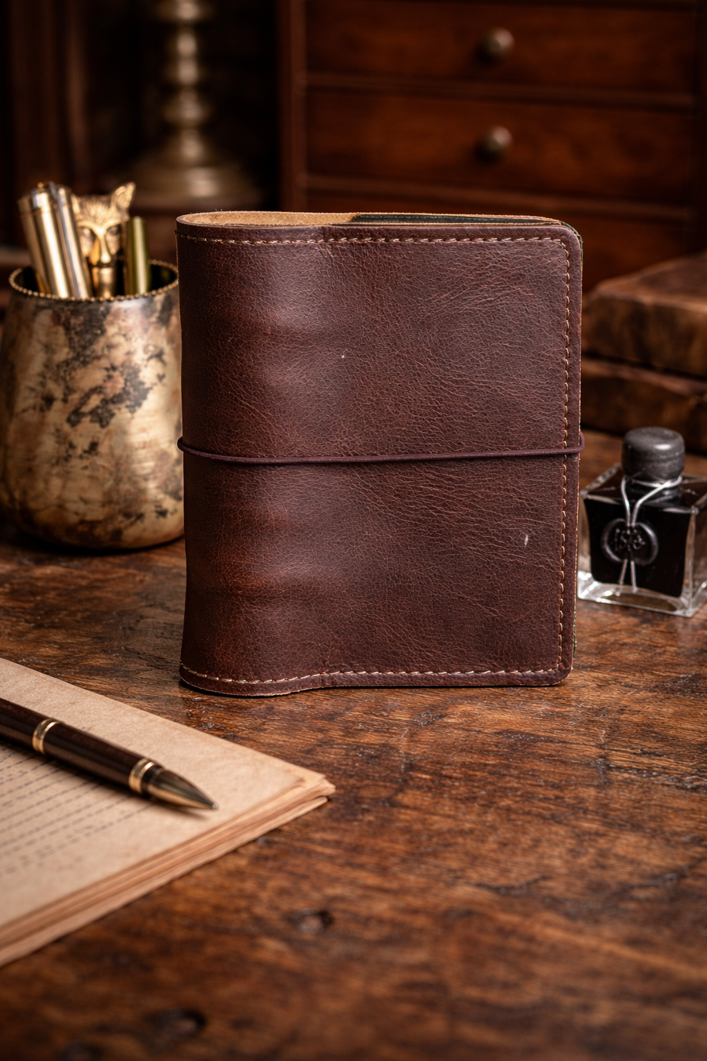 A6 Six-Ring Leather Binder in Rustic Brown | Leather Quill Original (Ready to Ship)