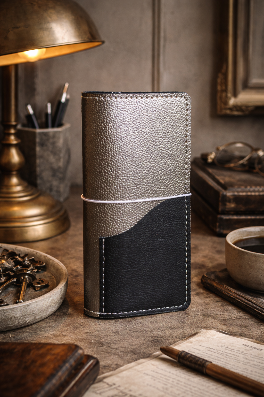 Hobonichi Weeks Leather Slipcover in Retired Leather Quill Leathers | Leather Quill Original Metallic Silver (Ready to Ship)