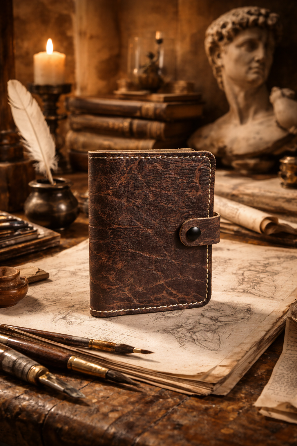 Pocket Leather Travelers Notebook in Duo-Tone Brown Pebbled Leather | Leather Quill Original (Ready to Ship)