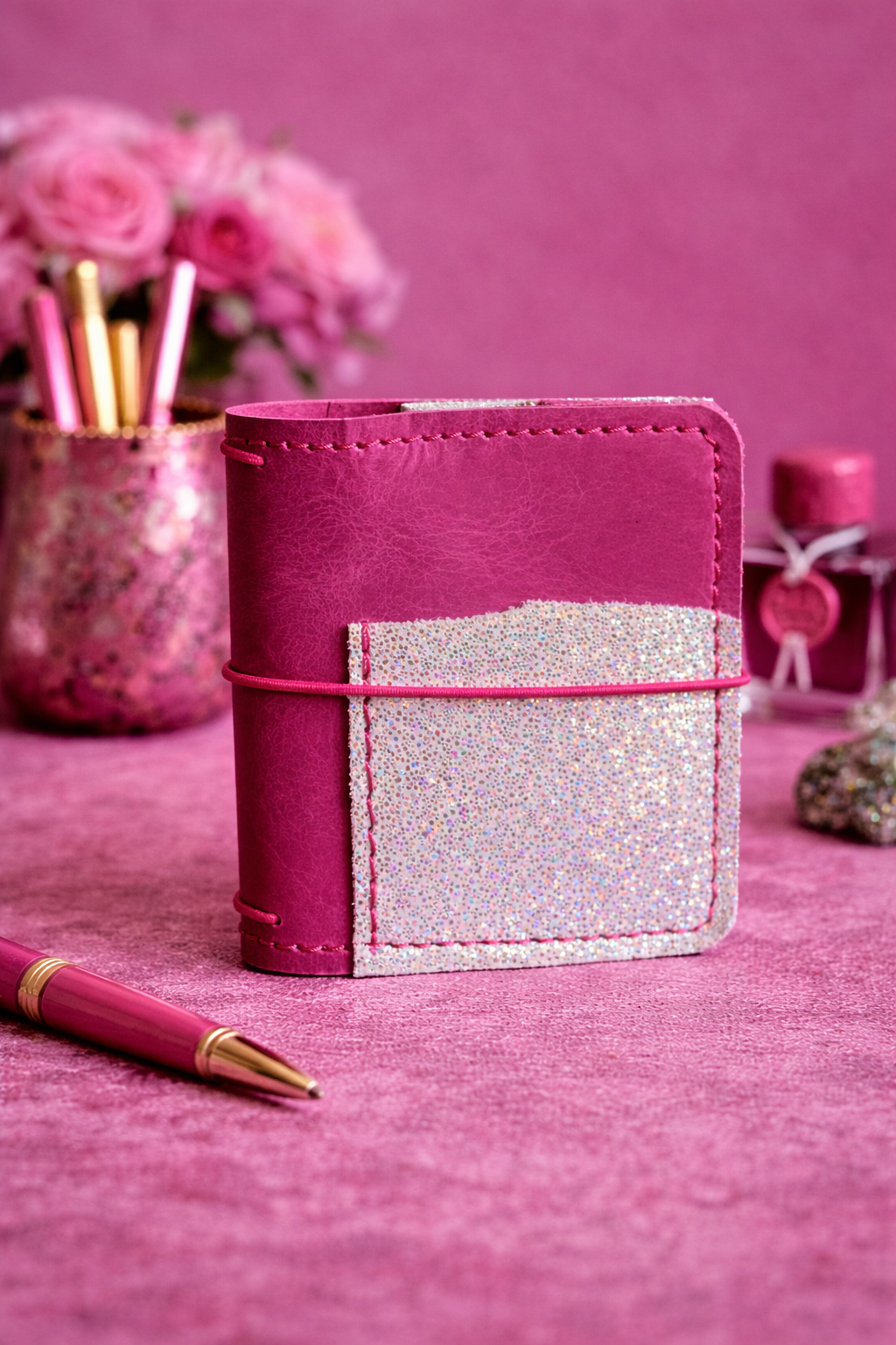 Micro Traveler’s Notebook in Raspberry Leather | Leather Quill Original (Ready to Ship)