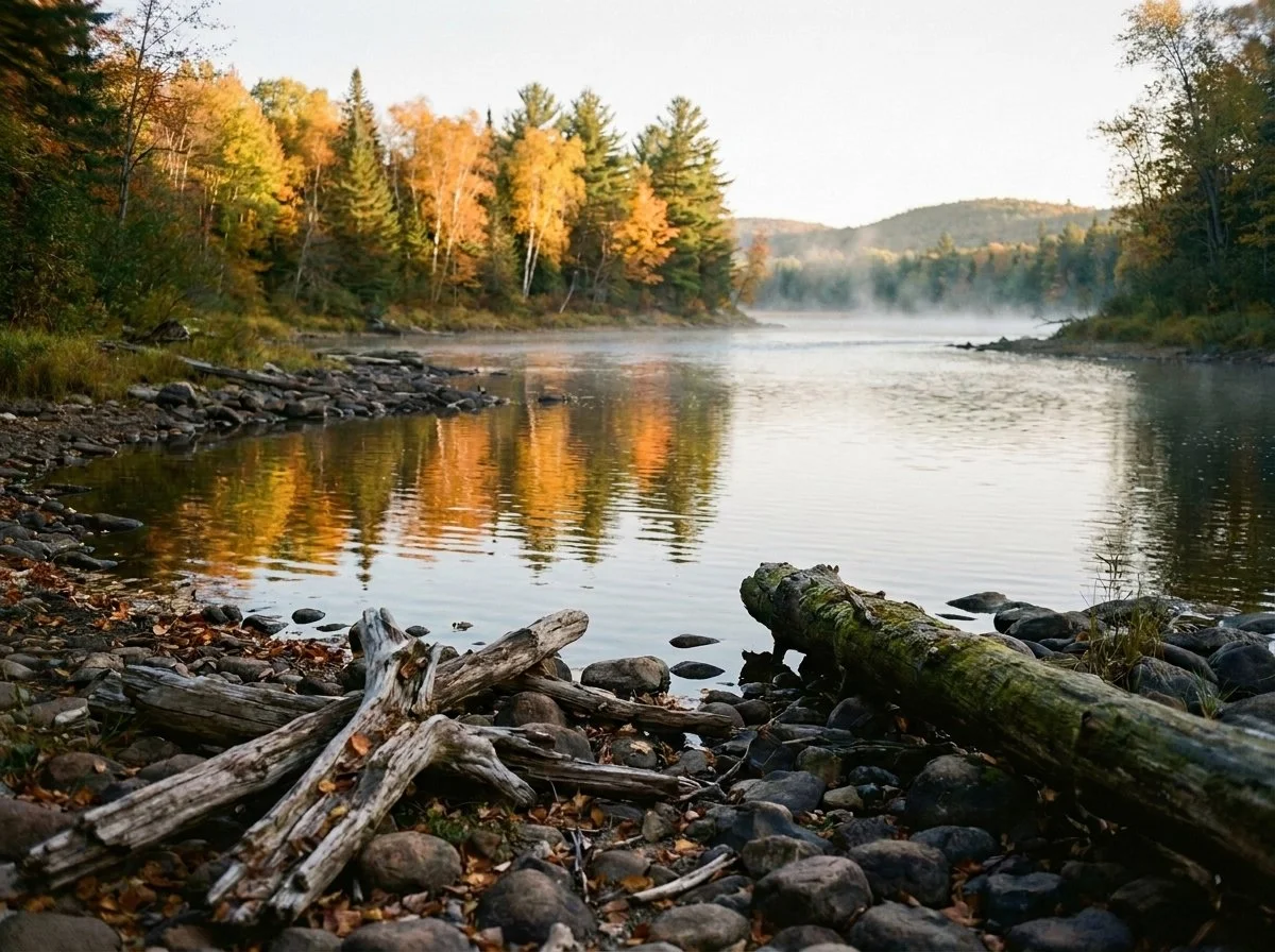 The Petawawa River winding through Ottawa Valley forest with autumn colour