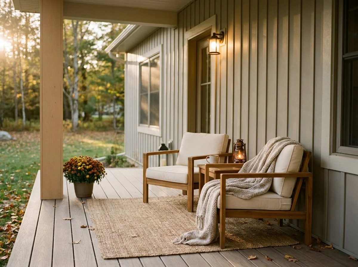 Cozy covered front porch with seating on a modern home in the Petawawa area of the Ottawa Valley