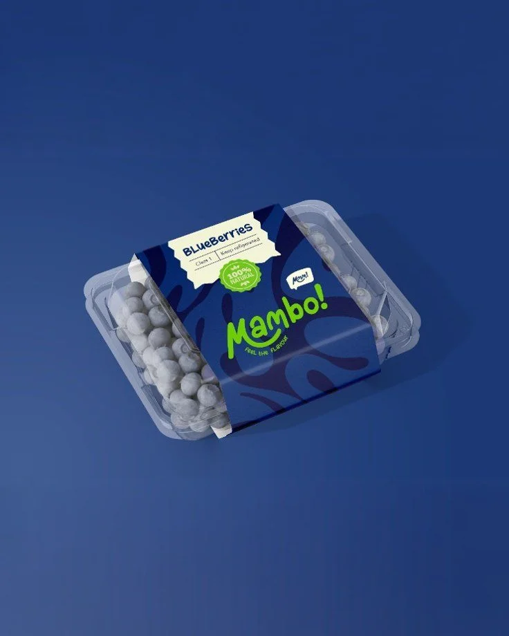 Fresh, natural, and full of flavour - just the way blueberries should be.
For Mambo!, we wanted a look that feels as lively and pure as the fruit itself: bold shapes, crisp colours, and a burst of freshness in every detail.
Design that doesn&rsquo;t 