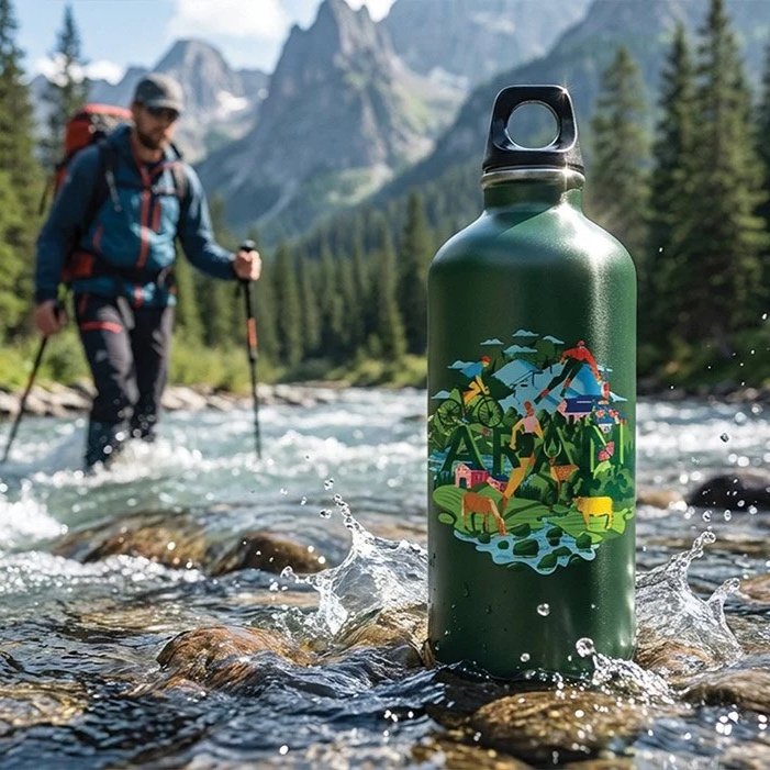 merchandising illustration design reusable bottle for hikers
