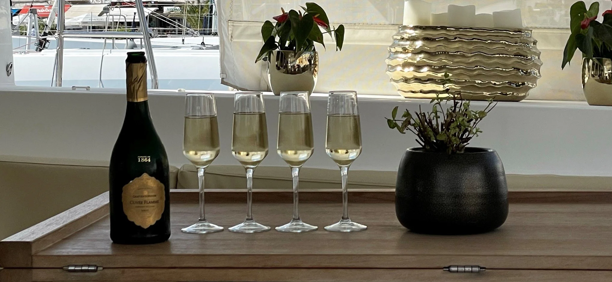Champagne on a Catamaran