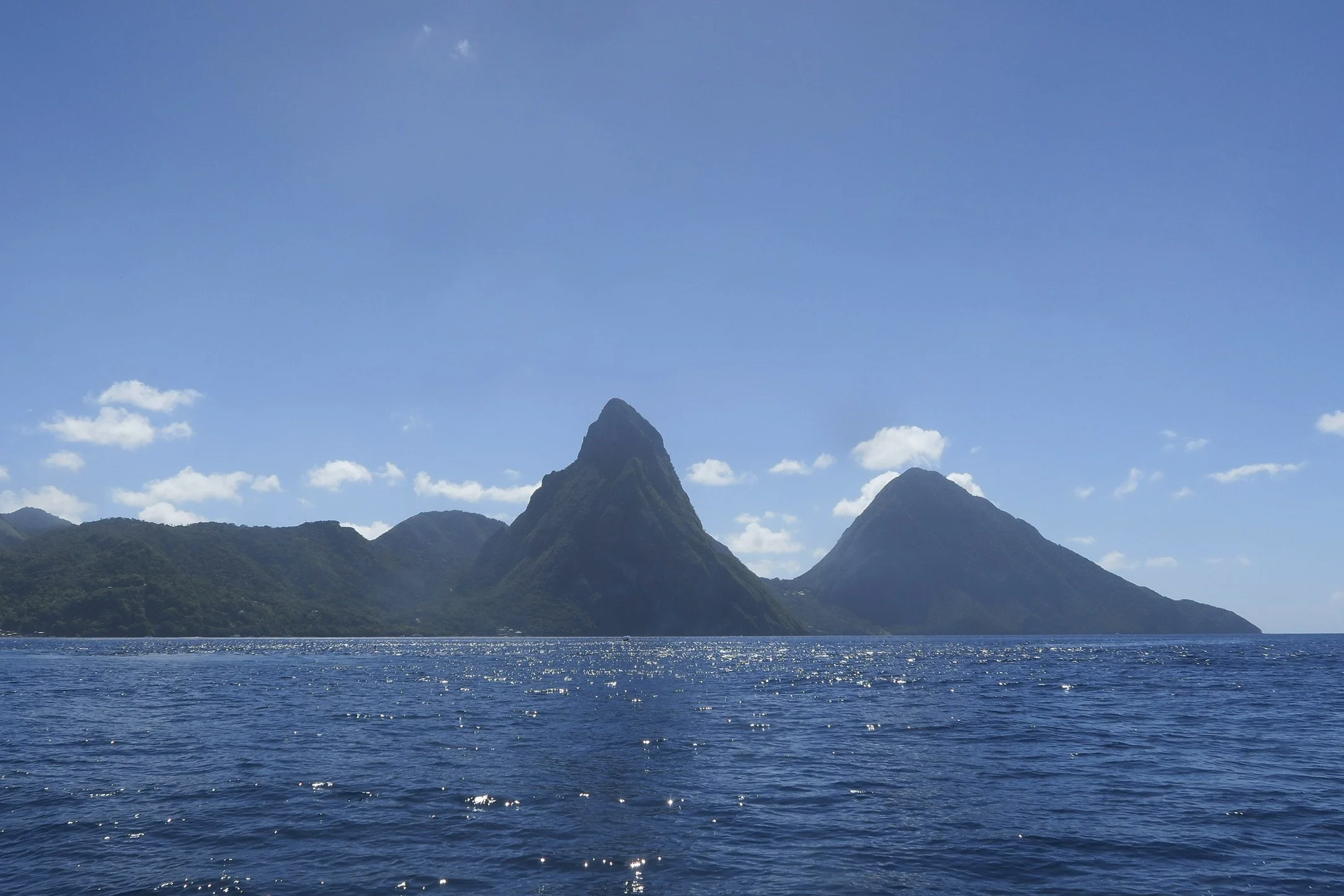 The Pitons from the Water, St. Lucia