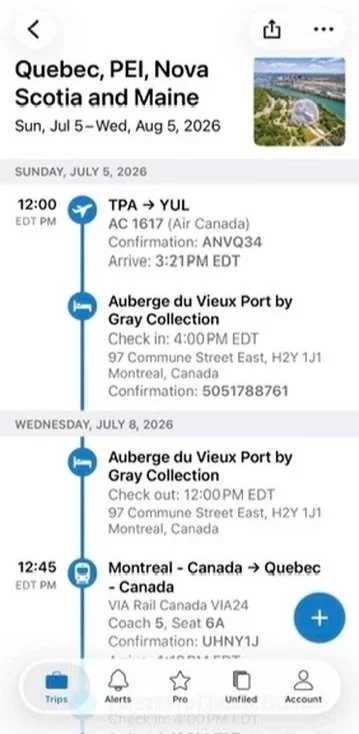 TripIt for Canada and Maine Trip