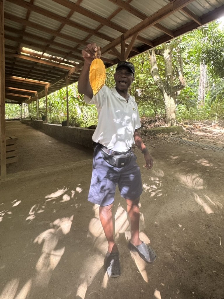 “Father Nature” with a Cacao Pod, Anse Mamin Sugar Plantation