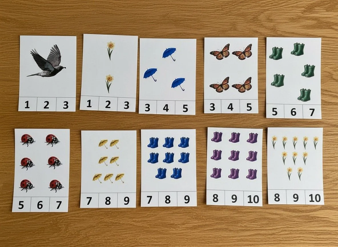 Frühling | Zählkarten | ab 4 Jahren | Montessori inspiriert
