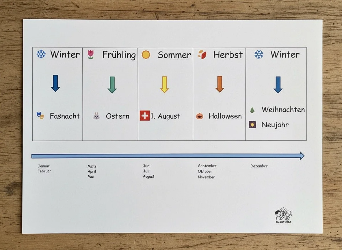 Zeitstrahl mit Jahreszeiten und Ereignissen im Jahr | ab 3 Jahren