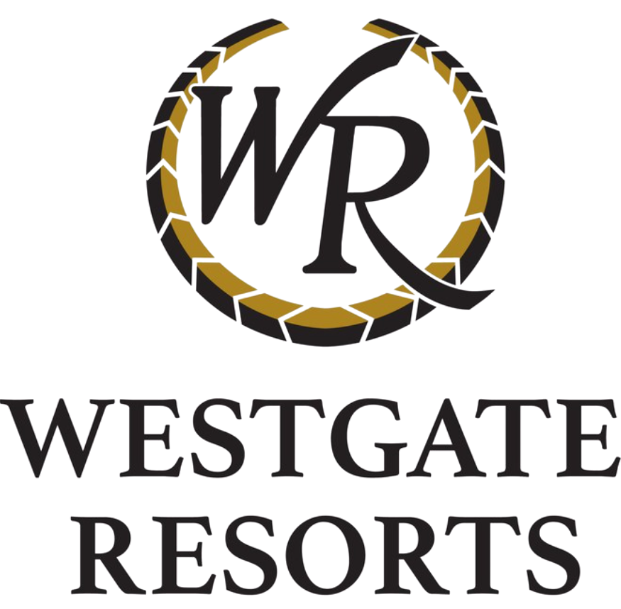 Logo for Westgate Resorts featuring a circular emblem with a black and gold border and the initials WR in the center, with the text "Westgate Resorts" below.