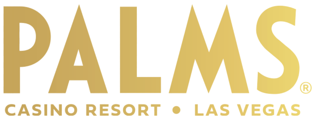 Logo for Palms Casino Resort in Las Vegas, featuring large gold letters spelling PALMS with smaller text underneath reading Casino Resort Las Vegas.