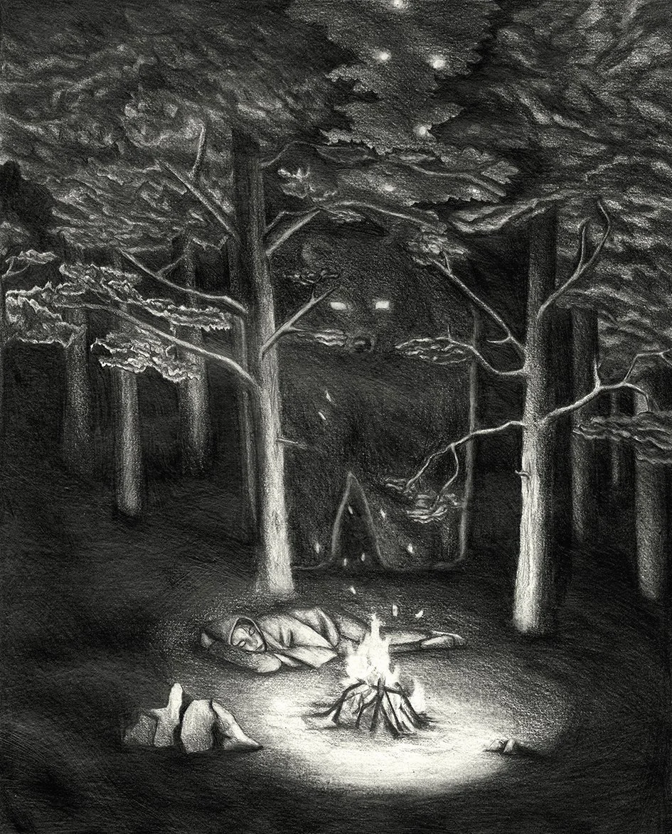  Ce qui attend d'être trouvé , graphite sur papier, 30 x 40 cm, 2021
