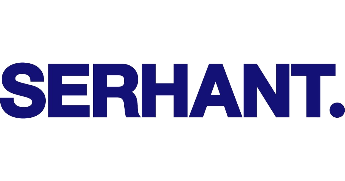 The word 'SERHANT' in bold blue capital letters on a white background.