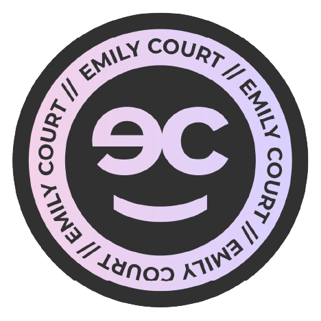 Logo of Emily Court, featuring a smiling face inside a circular border with the text 'Emily Court' repeated around it.