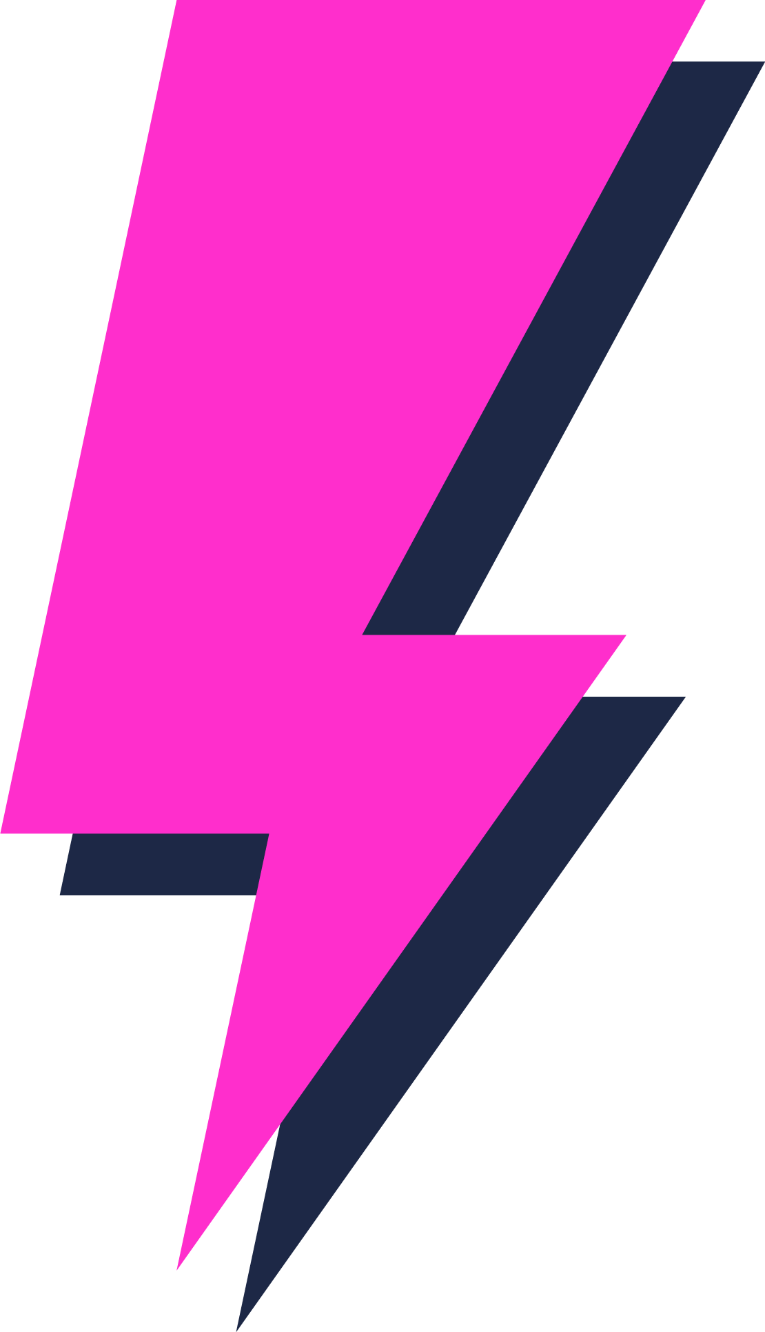 A stylized pink lightning bolt with dark blue accents on a black background.