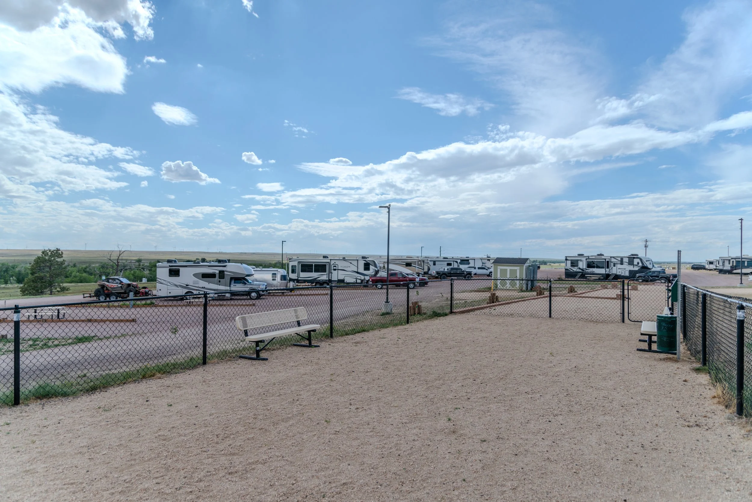 view towards the sites from the back of the dog park