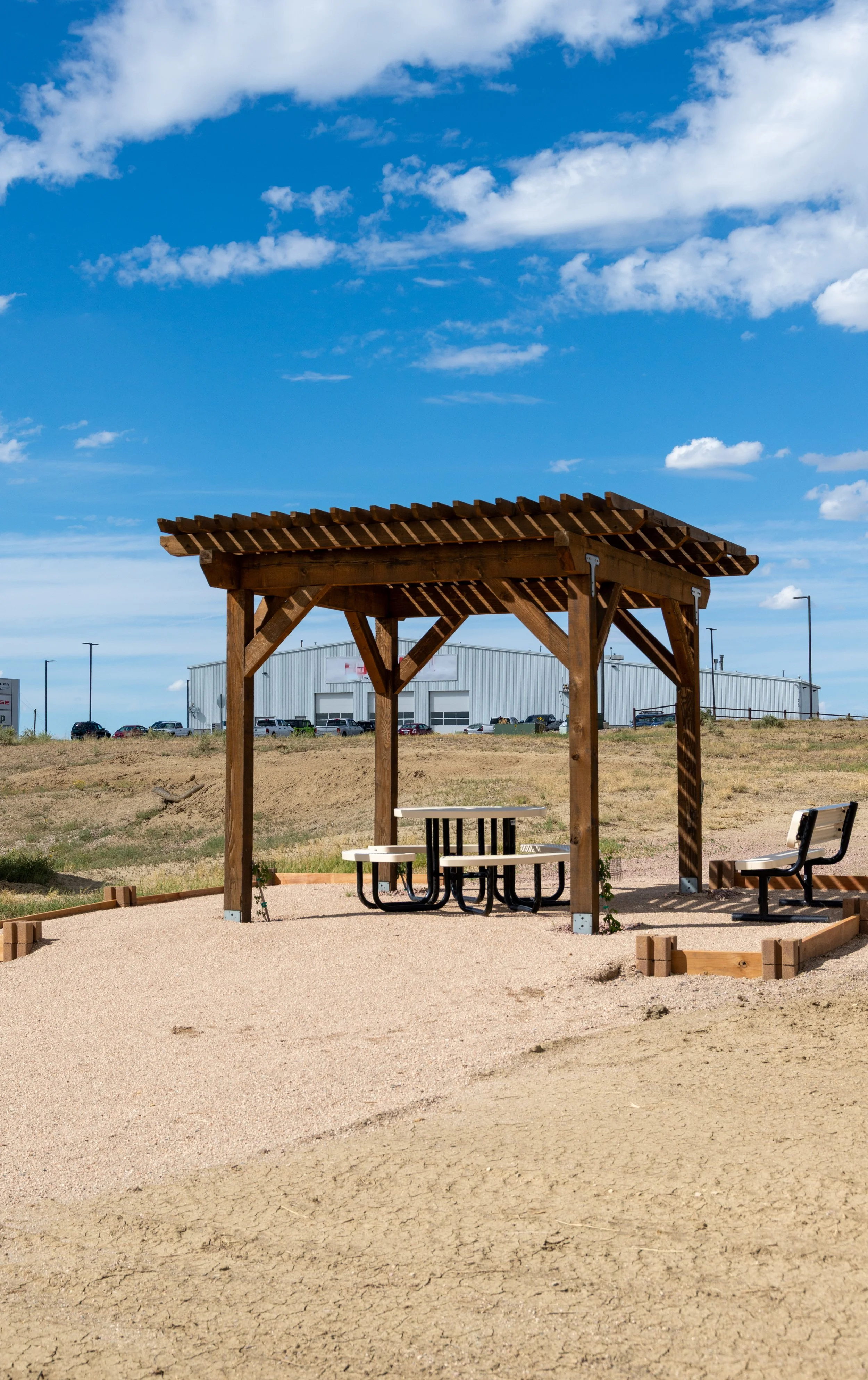 pergola and picnic table facing north