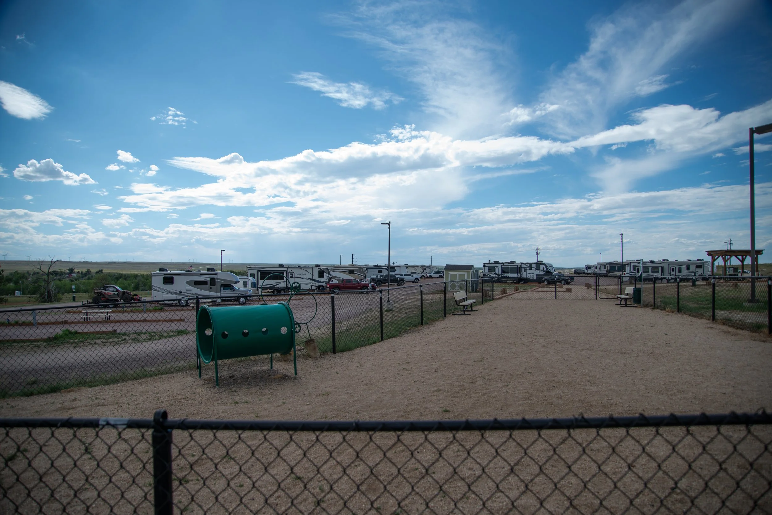 view of the dog park from just outside the gate