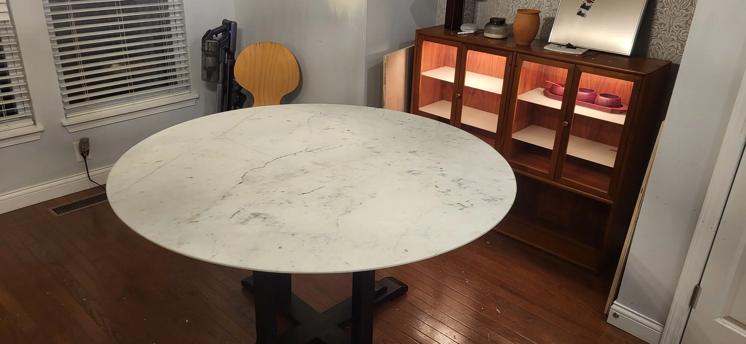 Repaired marble table top.