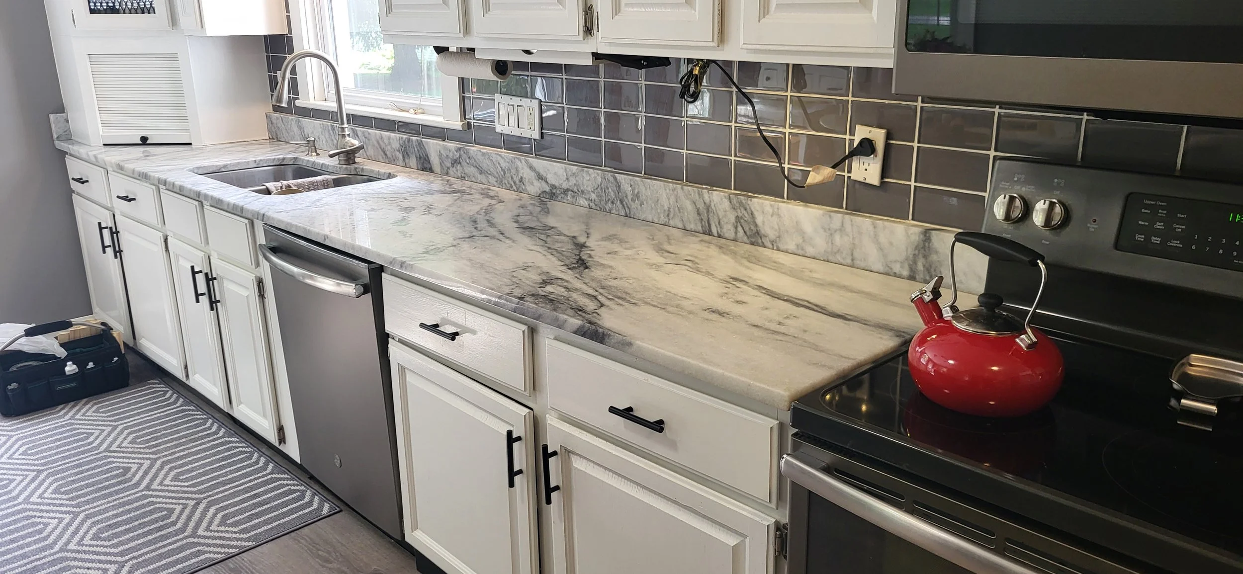 The kitchen was cleaned and sealed after multiple repairs.