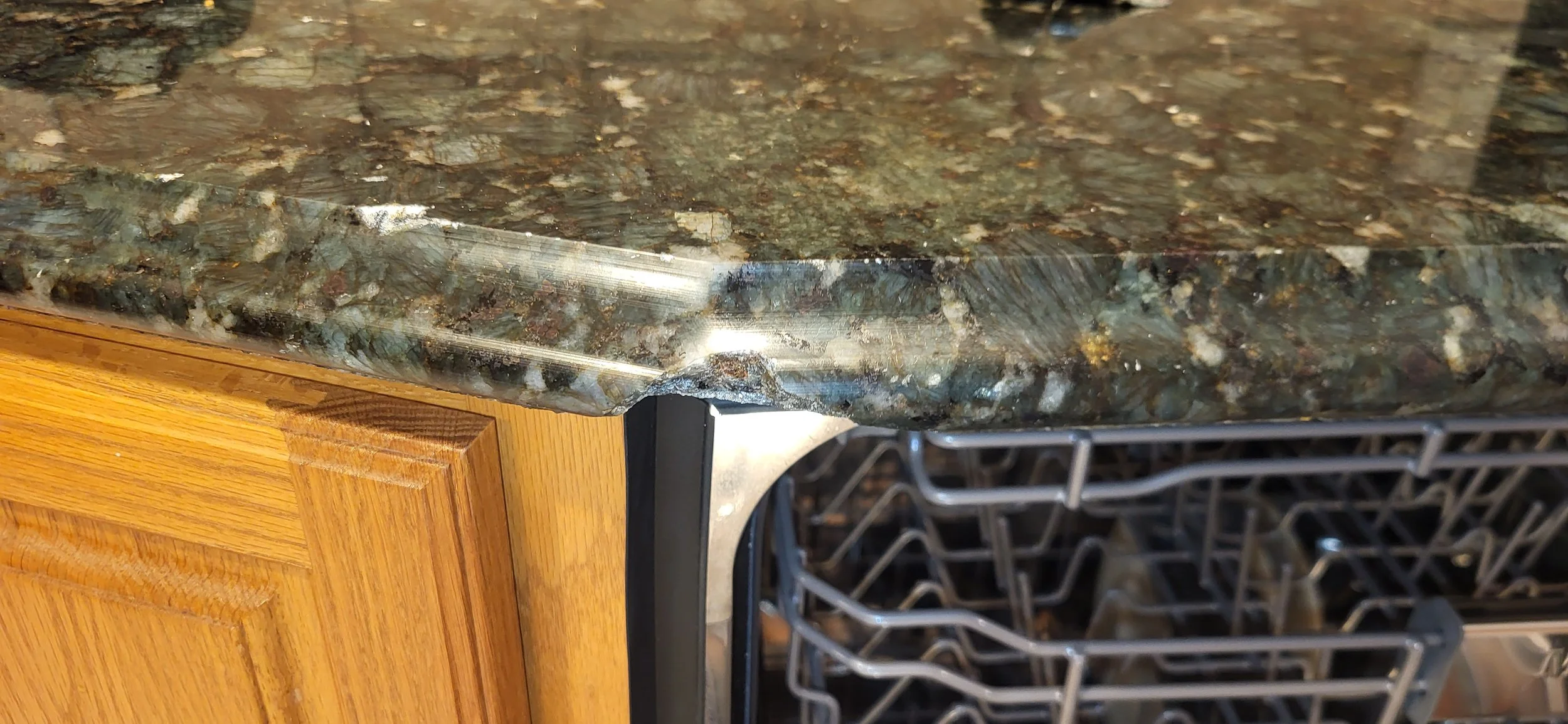 Broken chunk out of the granite.