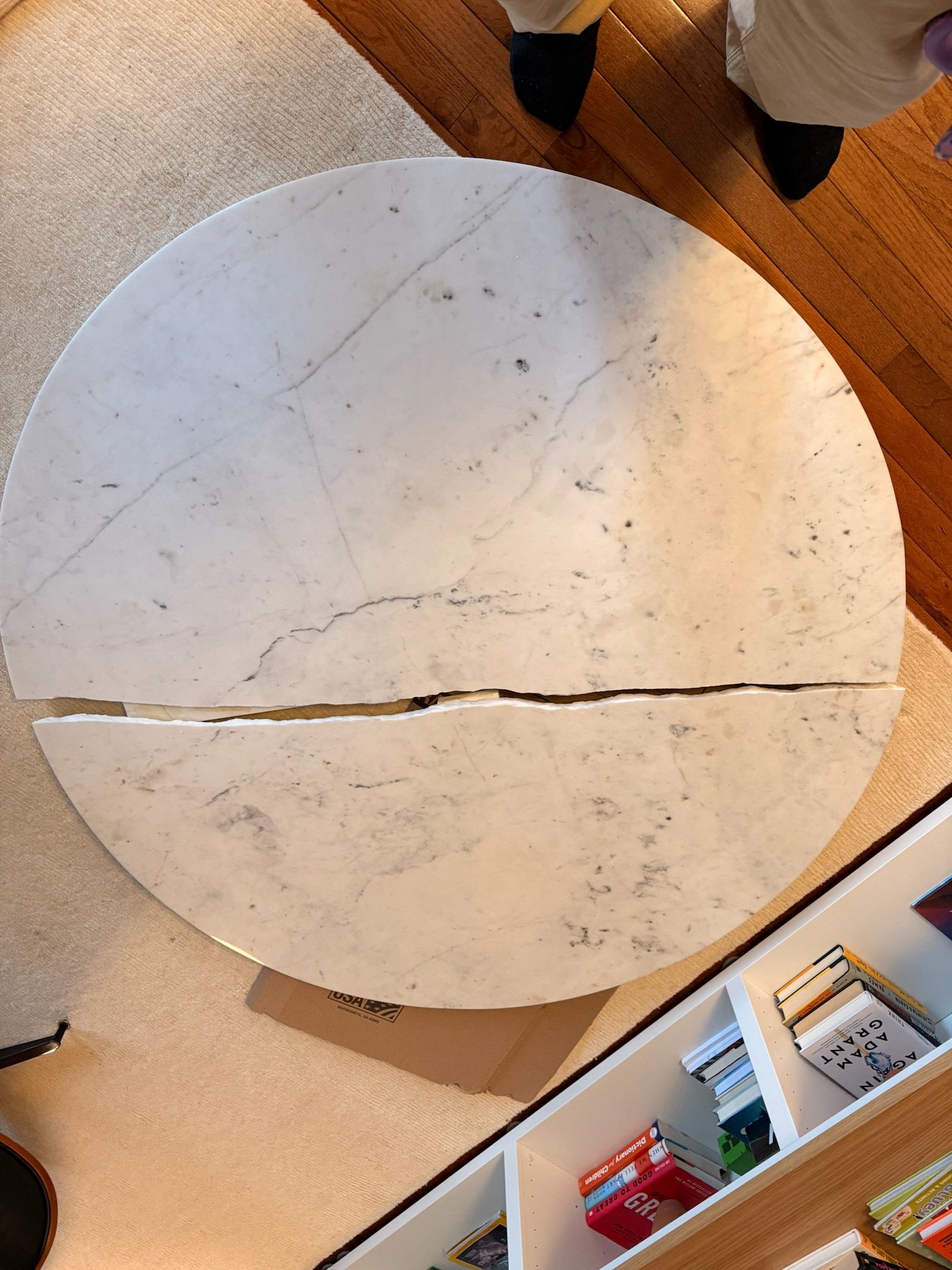 Broken marble table top before I repaired it.