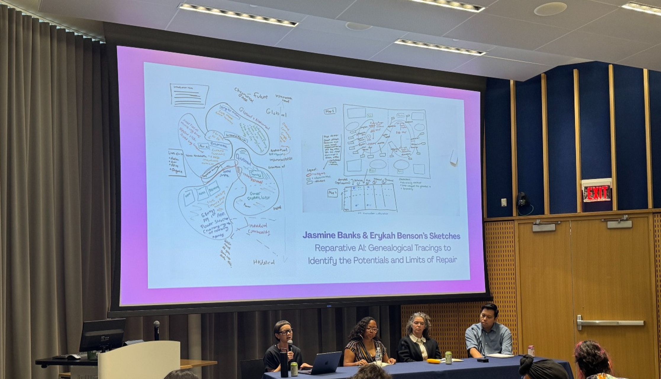 Erykah speaking on a panel at the Digital IDEAS Summer Institute with coauthors Ellie Abrons, Germaine Halegoua, and Matthew Bui (Left to Right).