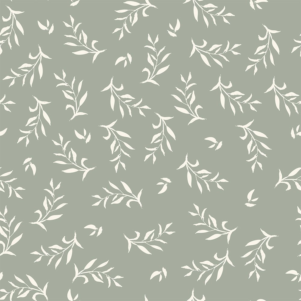 pattern of cream coloured leaf fronds on a green background