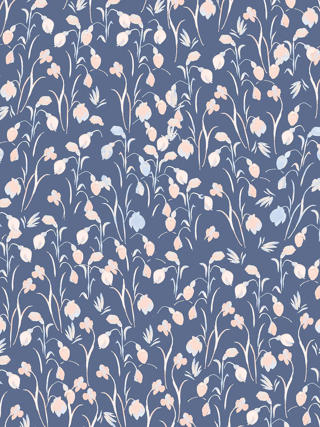 Pattern of gold and blue floral stems on a blue background