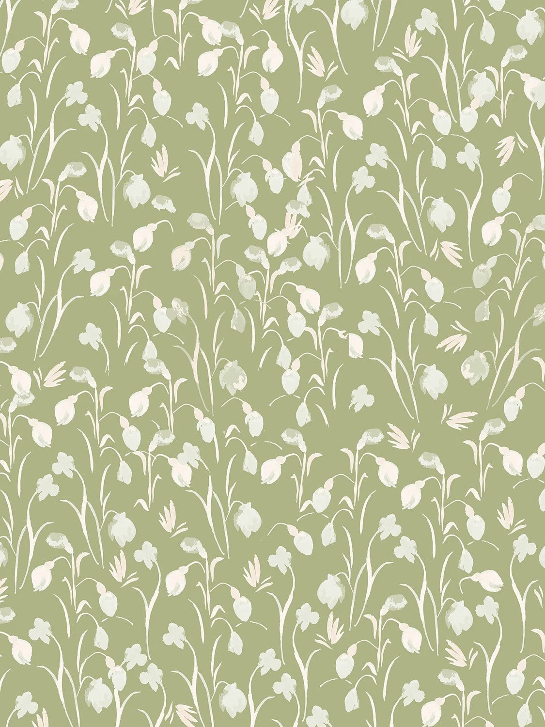 pattern of cream floral stems on a green background