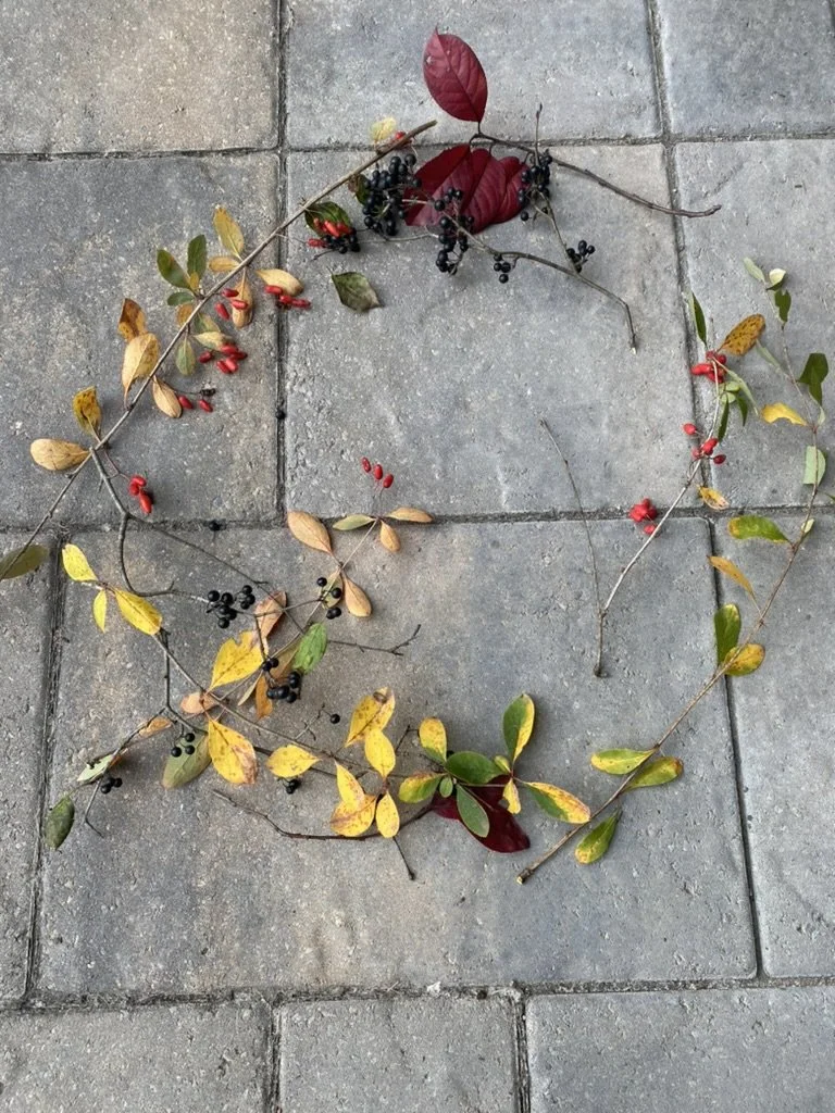 minimal foliage wreat on stone tiles outdoors