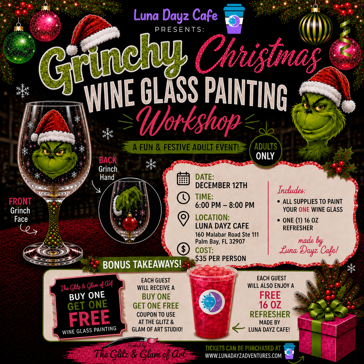Grinchy Christmas Wine Glass Painting Workshop