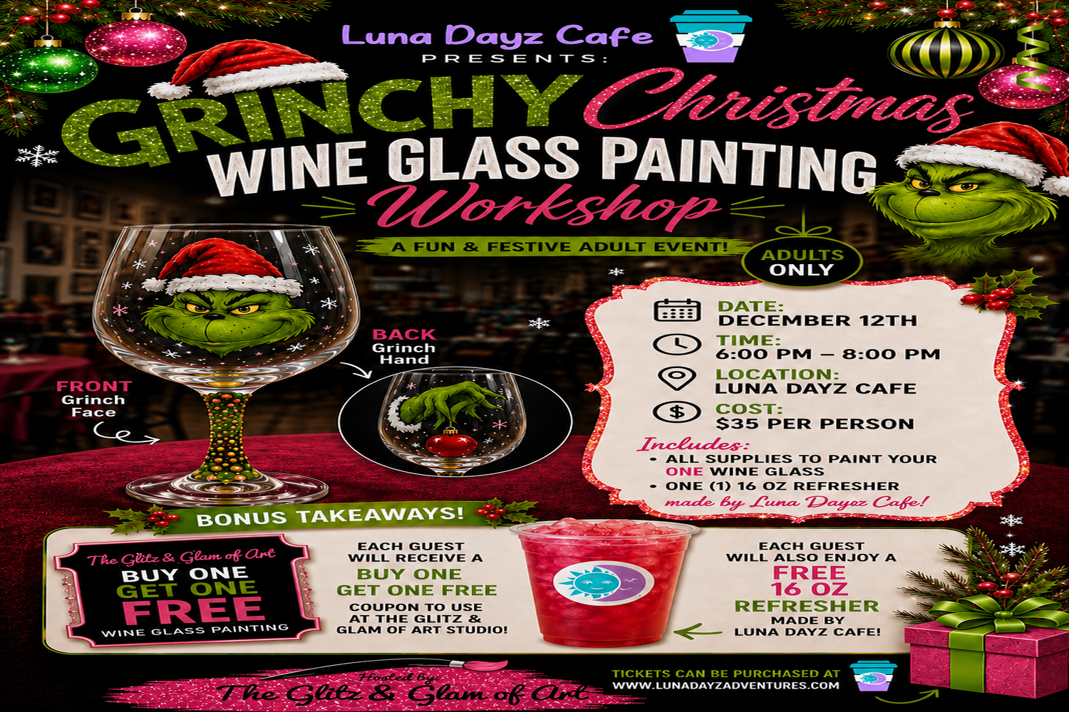 Grinchy Christmas Wine Glass Painting Workshop