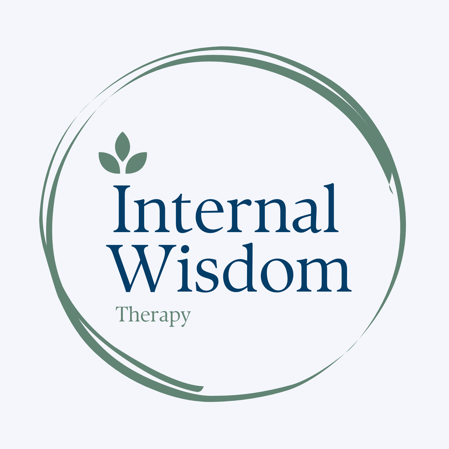 Logo for Internal Wisdom Therapy with a circular design and a small leaf icon above the text.