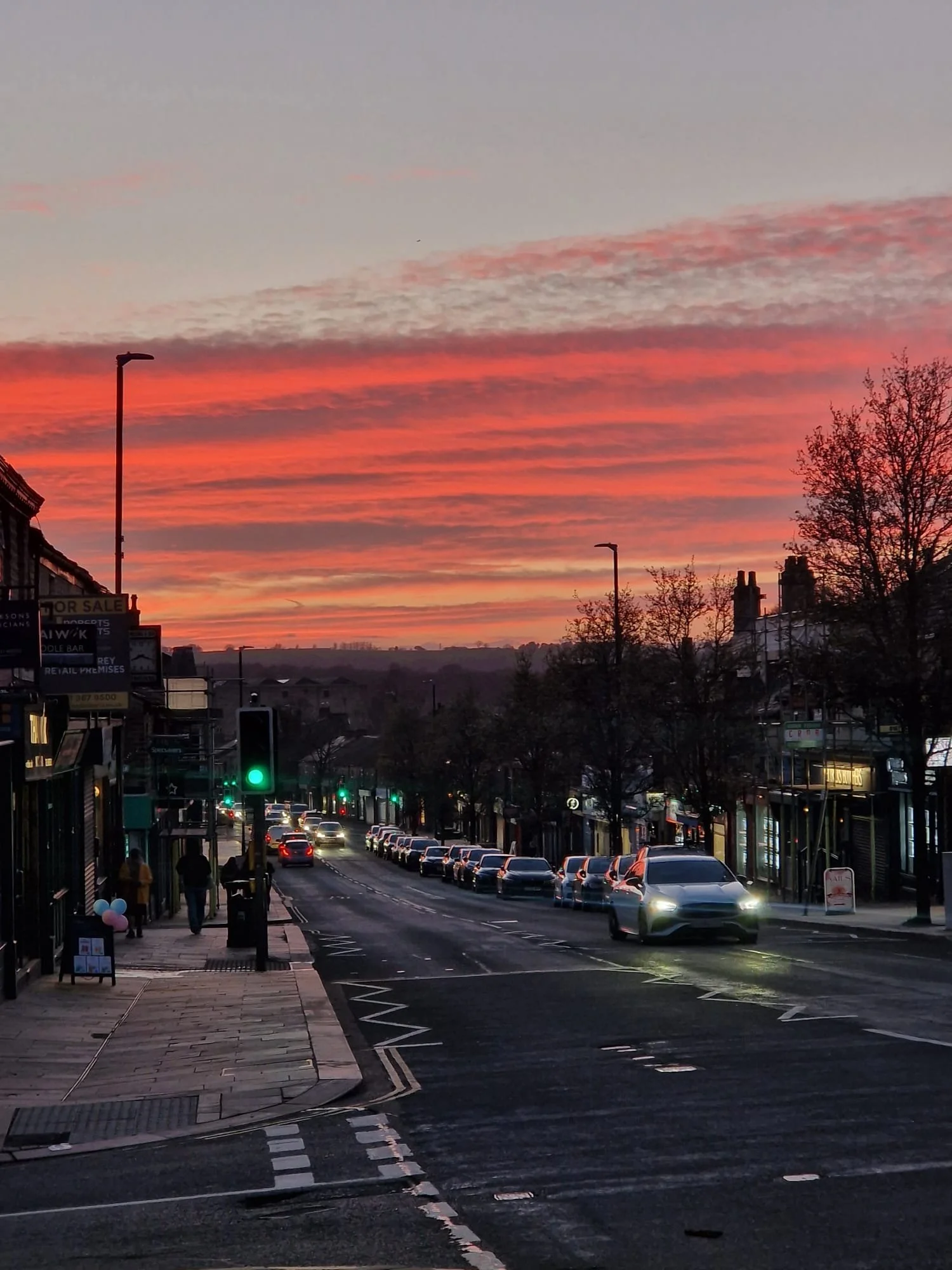 Glossop High Street in Derbyshire at sunset