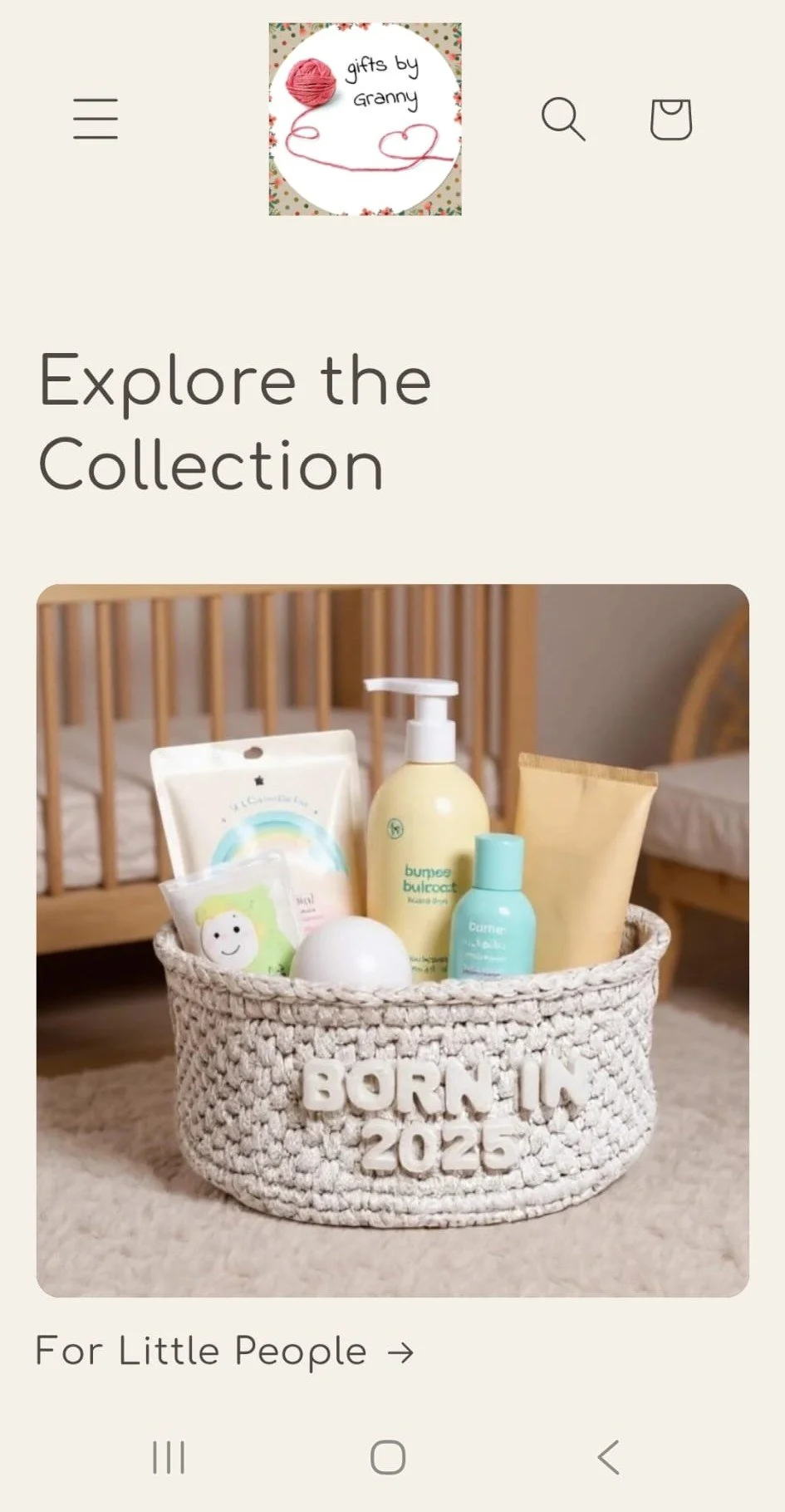Mobile view of the Gifts by Granny handmade gifts and homeware website designed by Her Handmade Hustle