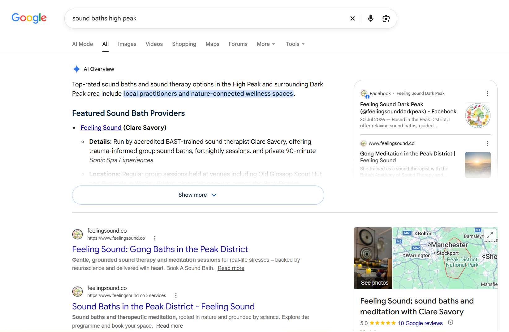 Feeling Sound appearing in Google search results following SEO and keyword research