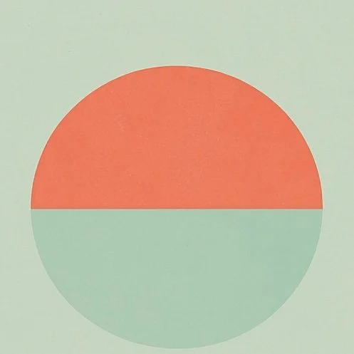 A circle divided horizontally into two halves, with the top half in red and the bottom half in light green.