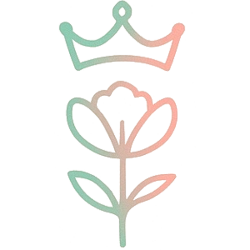 Line drawing of a plant with leaves and a flower at the top, in pastel colors.
