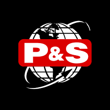 P&S logo with globe and interconnected lines on black background.